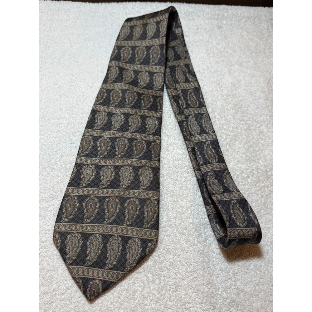 Henry Grethel Mens Silk Tie Brown Grey Paisley Italian Silk Made in USA 3.75"